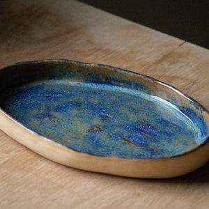 Ceramic OCEAN BLUE serving dish platter, bowl, dinnerware, plate, tray, rustic, contemporary, kitchenware, pottery, cheese, appetizer image 3