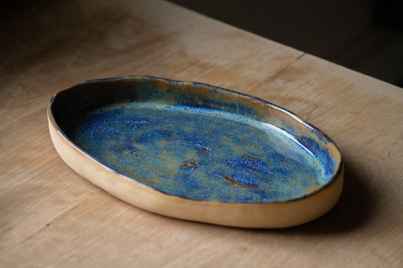 Ceramic OCEAN BLUE serving dish platter, bowl, dinnerware, plate, tray, rustic, contemporary, kitchenware, pottery, cheese, appetizer image 3