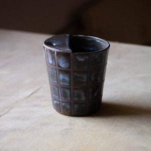 CHECKERED pattern travel sippy keep cup handmade, ceramic, tumbler, unique, cup, coffee, rustic, clay, checker, mug, gift, art, artistic image 2