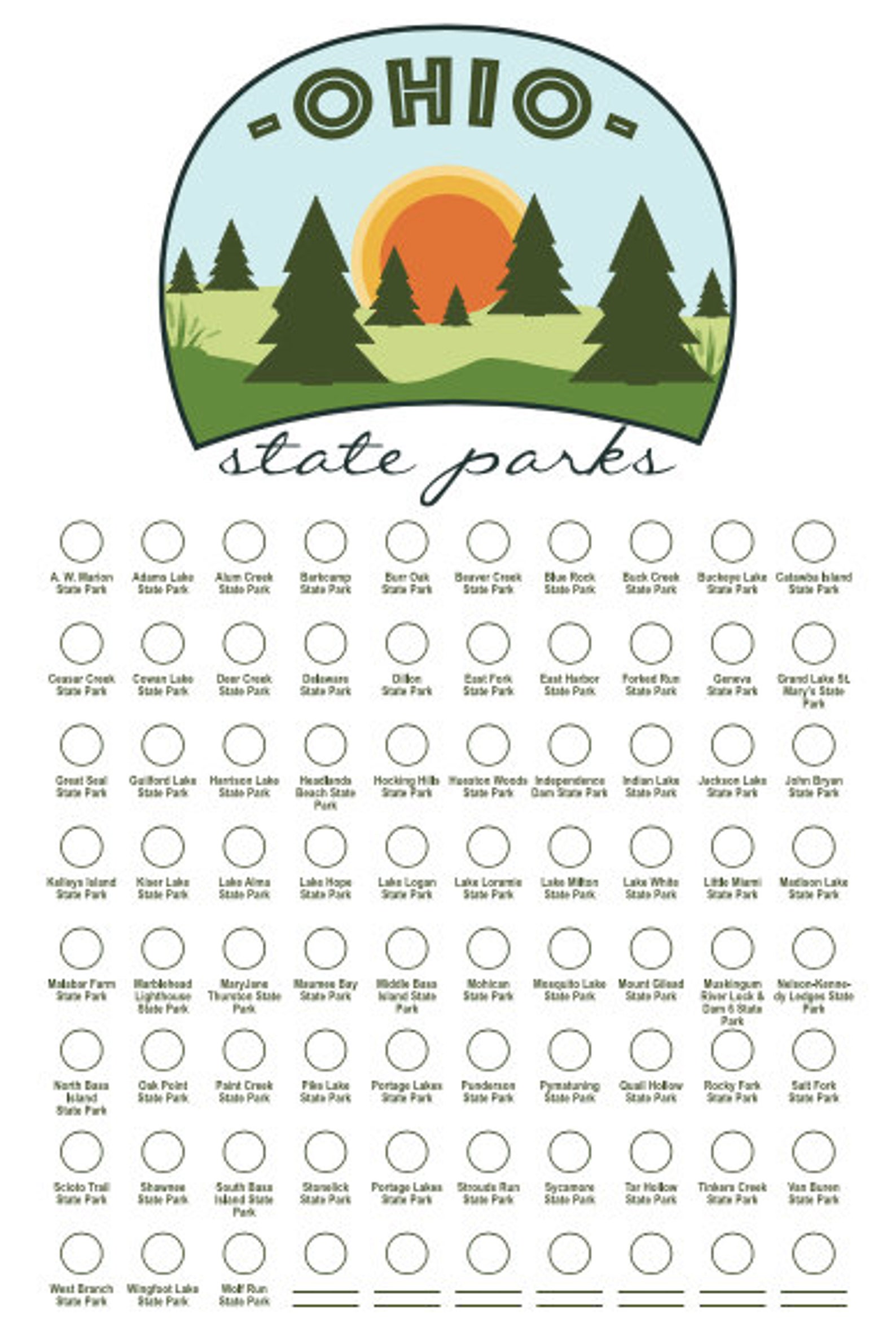 Ohio State Park Checklist/state Forest/hiking/scaleable Etsy