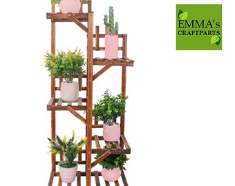 6 POTS - Multi Tier Plant Stand Flower Rack Shelf Outdoor Indoor Garden Corner Wood Stand