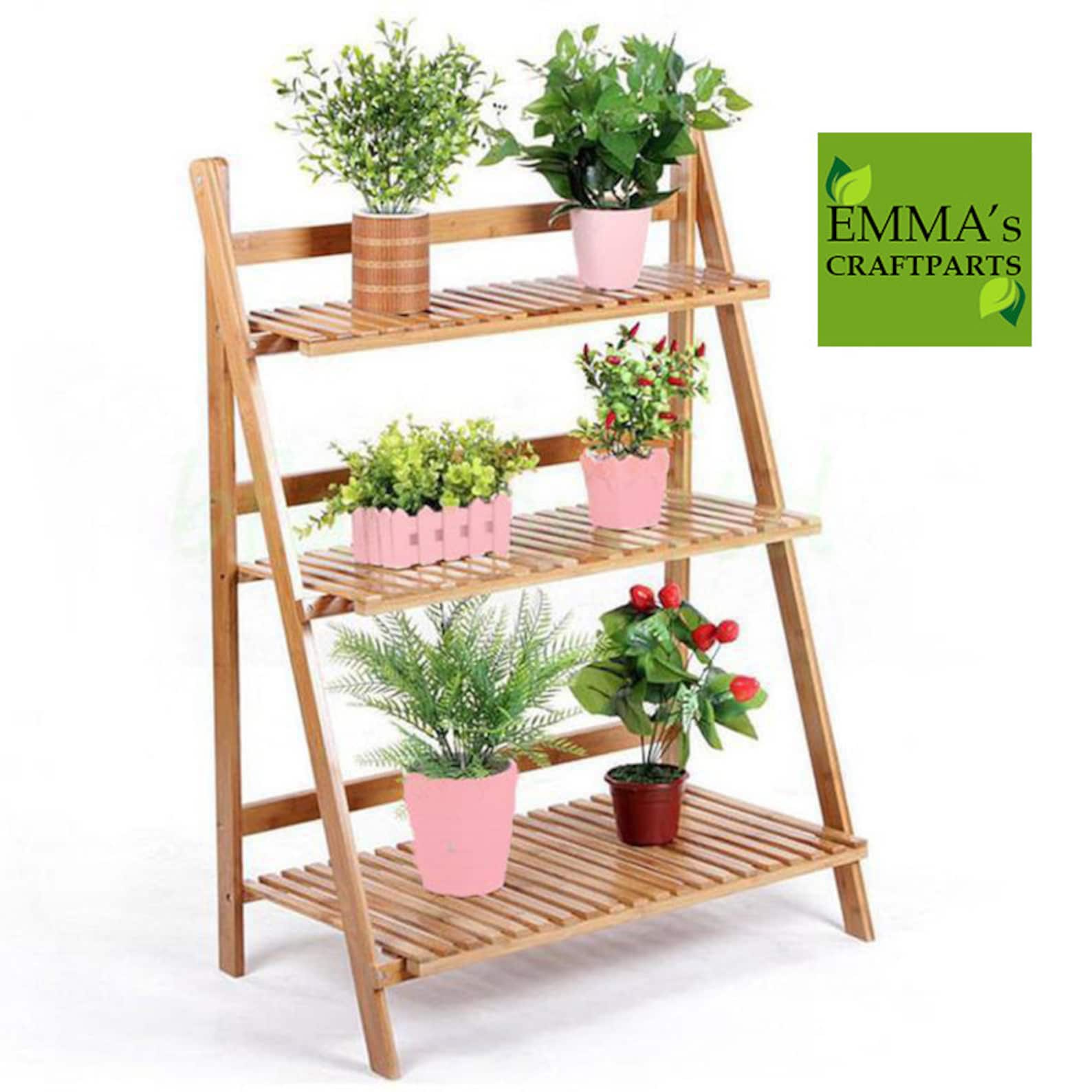 Bamboo Multi Tier Plant Stand Flower Rack Shelf Outdoor Indoor Etsy