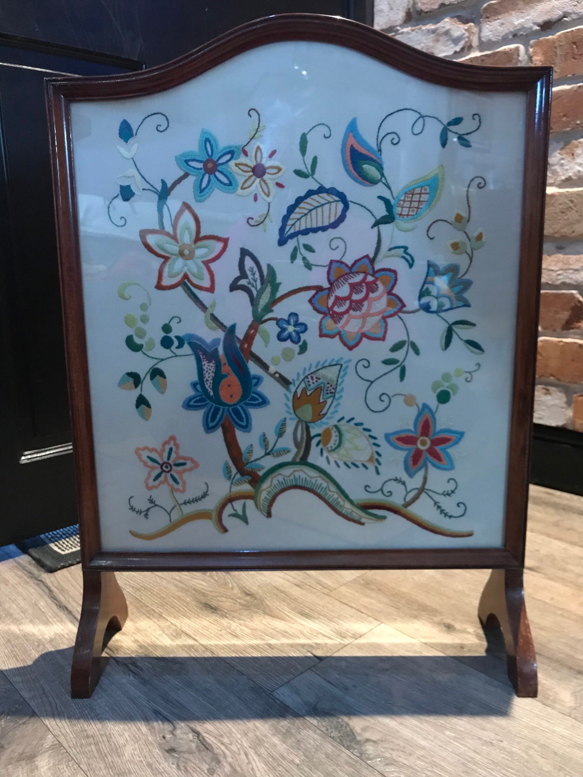 Solid wood embroidered fire screen circa 1930s Etsy