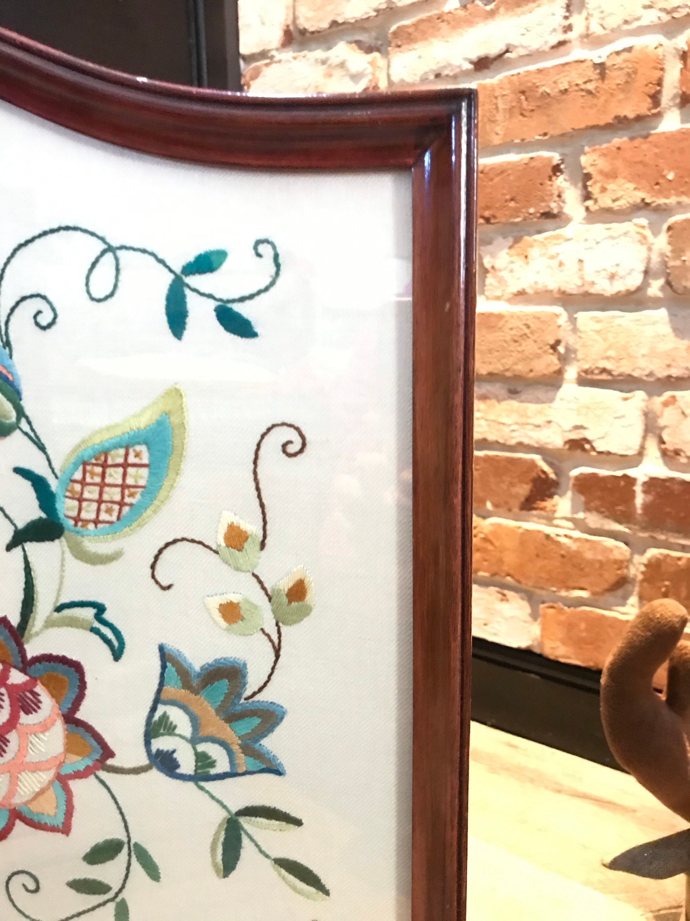 Solid wood embroidered fire screen circa 1930s Etsy