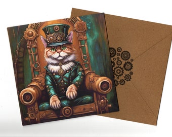 Steampunk Ginger Cat art portrait card 15x15 with envelope
