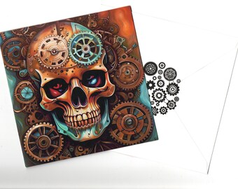 Steampunk Skull art portrait card 15x15 with envelope