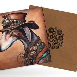 Carte portrait art steampunk lévrier 15 x 15 avec enveloppe