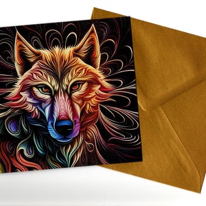 Wolf kunst portretkaart 15x15 met envelop