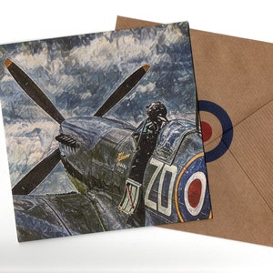 Cartão de felicitações Spitfire 2ª Guerra Mundial 15x15 com envelope em branco dentro