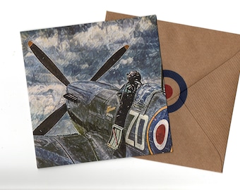 Carte de voeux Spitfire 15 x 15 avec enveloppe vierge à l'intérieur