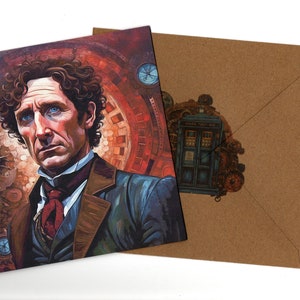 Biglietto di auguri Paul McGann steampunk 15x15 e busta vuota all'interno