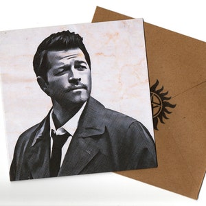 Tarjeta de felicitación y sobre estilo lápiz de Misha Collins 15x15