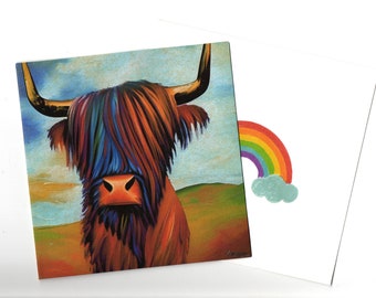Highland cow art portrait card 15x15 with envelope