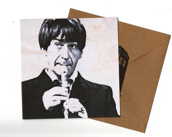 Carte de voeux Patrick Troughton 15 x 15 et enveloppe vierge à l'intérieur