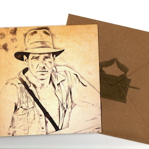 Harrison Ford tinta hecha a mano lavar 15x15 tarjeta de felicitación un sobre