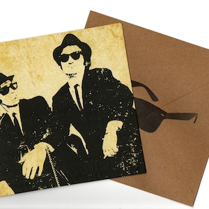 Blues Brothers Biglietto d'auguri fatto a mano in stile inchiostro bianco 15x15 con busta