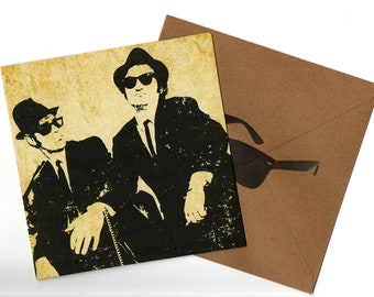 Blues Brothers Blank ink style handmade greeting card 15x15 with envelope