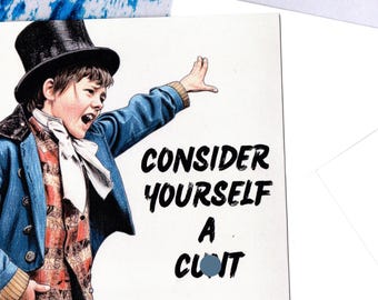 Artful dodger, Oliver rude  15x15cm greeting card  and envelope blank inside