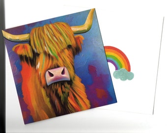 Highland cow art portrait card 15x15 with envelope