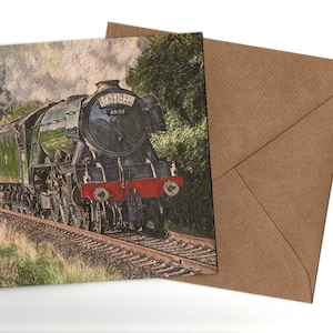 Flying Scotsman-wenskaart van 15 x 15 en envelop blanco van binnen