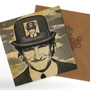 Robin Williams handgemaakte kaart 15x15 met blanco envelop erin