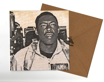 Ernie Hudson pencil style greeting card and envelope blank inside 15cmx15cm
