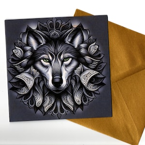 Portretkaart wolvenkunst 15 x 15 met envelop