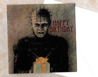 Hellraiser handmade Birthday card and envelope 15cmx15cm blank inside