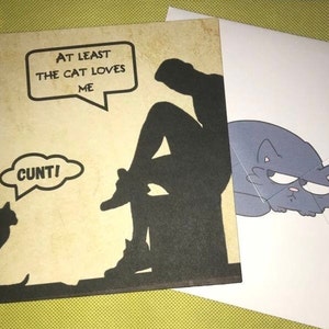 Au moins le chat m'aime carte de voeux faite main 15 x 15 et enveloppe vierge à l'intérieur