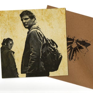 Cartão Pedro Pascal e Bella Ramsey 15x15 e envelope em branco dentro