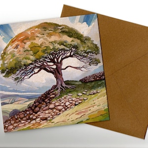 Biglietto d'auguri fatto a mano in stile acquerello di sicomoro 15x15 cm, vuoto all'interno