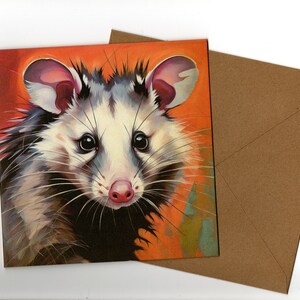Opossum kunst portretkaart 15x15cm met envelop