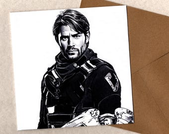 Tarjeta de felicitación en blanco y negro de 15 x 15 de Jensen Ackles