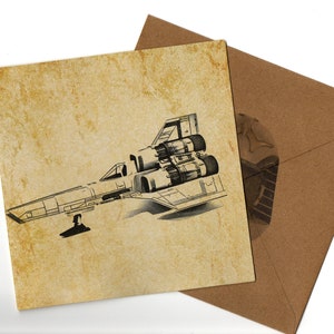 Tarjeta de felicitación Colonial Fleet Viper MK1 15x15 y sobre en blanco en el interior