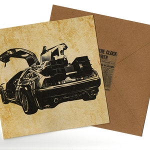 DeLorean handgemachte Karte 15x15 mit Umschlag blanko innen