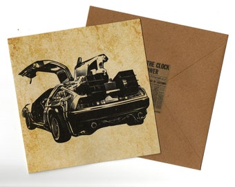 DeLorean handmade card 15x15 with envelope blank inside