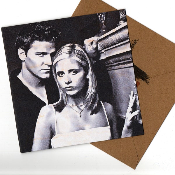 Sarah Michelle , Gellar David Boreanaz 15x15 blank greeting card and envelope
