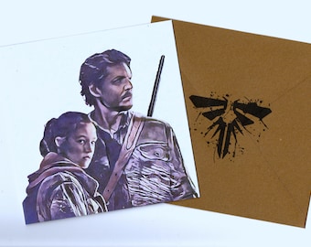 Pedro Pascal and Bella Ramsey 15x15 greeting card and envelope blank inside