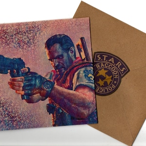 Barry Burton handgemachte Grußkarte 15x15 und Umschlag blanko innen