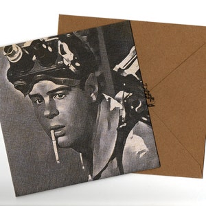 Cartão de felicitações estilo lápis Dan Aykroyd e envelope em branco dentro de 15 cm x 15 cm