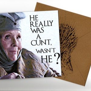 Diana Rigg 15x15 cm handgemaakte Rude Divorce-kaart en envelop blanco binnenin