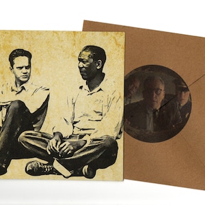 Cartão comemorativo 15x15 de Tim Robbins e Morgan Freeman e envelope em branco dentro