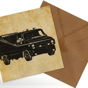 Vandura van (A-Team) handgemaakte kaart 15x15 met blanco envelop erin