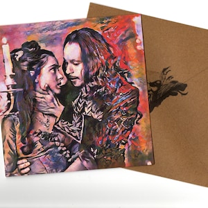 Dracula di Bram Stoker (Gary Oldman) cartolina fatta a mano in stile acquerello con busta vuota all'interno 15 cm x 15 cm