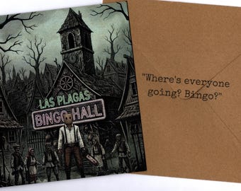 Las Plagas Bingo Hall handmade greeting card 15x15cm and envelope blank inside
