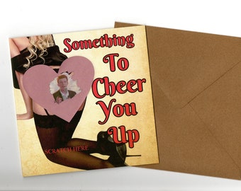 Panel para raspar RickRoll de 15 x 15 cm, hecho a mano, tarjeta grosera con interior en blanco