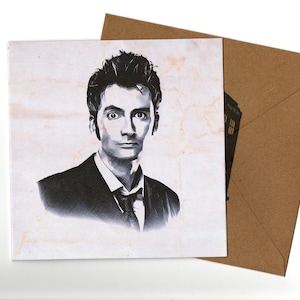 Tarjeta de felicitación David Tennant 15x15 y sobre en blanco en el interior