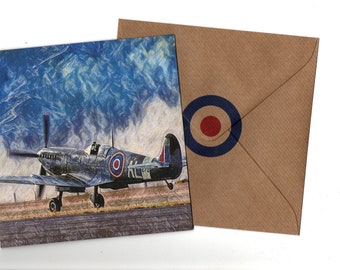 World War 2 Spitfire 15x15 greeting card with envelope blank inside