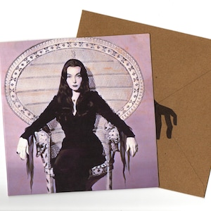 Carolyn Jones (l'original Morticia) Carte de voeux et enveloppe 15 x 15 cm faites main