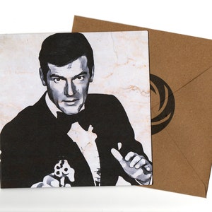 Roger Moore-wenskaart in potloodstijl 15 x 15 en envelop blanco van binnen